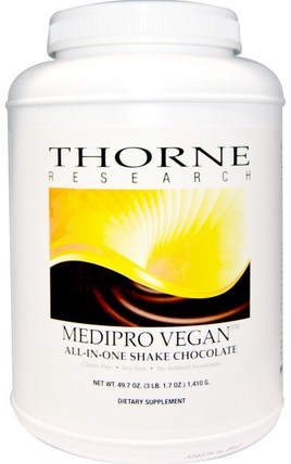 Medipro Vegan, All-In-One Shake, Chocolate, 49.7 oz (1.410 g) by Thorne Research, 補充劑，蛋白質，多種維生素 HK 香港