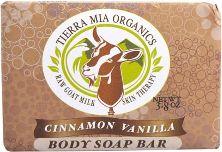 Raw Goat Milk Skin Therapy, Body Soap Bar, Cinnamon Vanilla, 3.8 oz by Tierra Mia Organics, 洗澡，美容，肥皂 HK 香港