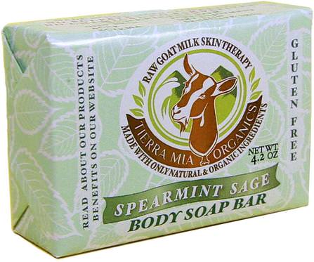 Raw Goat Milk Skin Therapy, Body Soap Bar, Spearmint Sage, 4.2 oz by Tierra Mia Organics, 洗澡，美容，肥皂 HK 香港