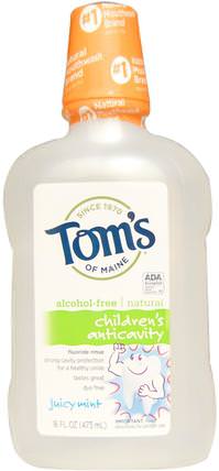 Alcohol-Free Childrens Anticavity Fluoride Rinse, Juicy Mint, 16 fl oz (473 ml) by Toms of Maine, 洗澡，美容，口腔牙齒護理，漱口水 HK 香港