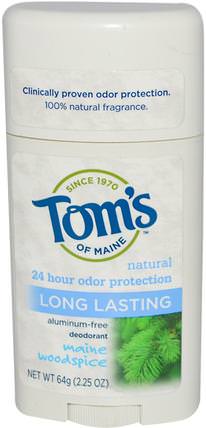 Natural Long Lasting Deodorant, Aluminum-Free, Maine Woodspice, 2.25 oz (64 g) by Toms of Maine, 洗澡，美容，除臭劑 HK 香港