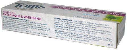 Antiplaque & Whitening, Fluoride-Free Toothpaste, Spearmint, 5.5 oz (155.9 g) by Toms of Maine, 沐浴，美容，牙膏，口腔牙齒護理，牙齒美白 HK 香港