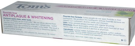 Antiplaque & Whitening, Fluoride-Free Toothpaste, Spearmint Gel, 4.7 oz (133 g) by Toms of Maine, 沐浴，美容，牙膏，口腔牙齒護理，牙齒美白 HK 香港