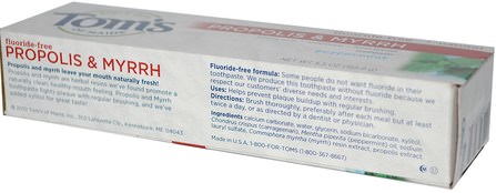 Propolis & Myrrh, Fluoride-Free Toothpaste, Peppermint, 5.5 oz (155.9 g) by Toms of Maine, 洗澡，美容，牙膏 HK 香港