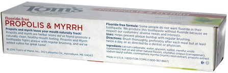 Propolis & Myrrh, Fluoride-Free Toothpaste, Spearmint, 5.5 oz (155.9 g) by Toms of Maine, 洗澡，美容，牙膏 HK 香港