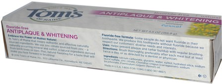 Natural Antiplaque & Whitening Toothpaste, Fluoride-Free, Fennel, 5.5 oz (155.9 g) by Toms of Maine, 沐浴，美容，牙膏，口腔牙齒護理，牙齒美白 HK 香港