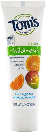 Natural Childrens Fluoride Toothpaste, Outrageous Orange Mango, 4.2 oz (119 g) by Toms of Maine, 洗澡，美容，牙膏，兒童和嬰兒牙膏 HK 香港