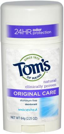 Original Care Deodorant, Aluminum-Free, Unscented, 2.25 oz (64 g) by Toms of Maine, 洗澡，美容，除臭劑 HK 香港