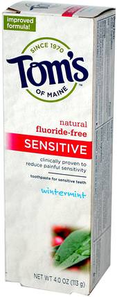 Sensitive Toothpaste, Fluoride-Free, Wintermint, 4 oz (113 g) by Toms of Maine, 洗澡，美容，牙膏 HK 香港