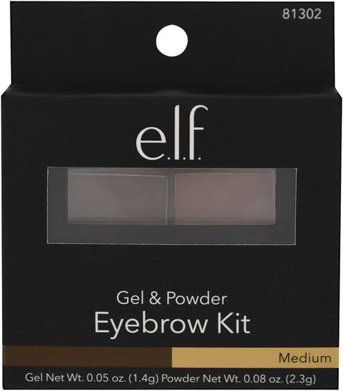 工具/刷子，臉 - E.L.F. Cosmetics, Eyebrow Kit, Gel - Powder, Medium, Gel 0.05 oz (1.4 g) - Powder 0.08 oz (2.3 g)