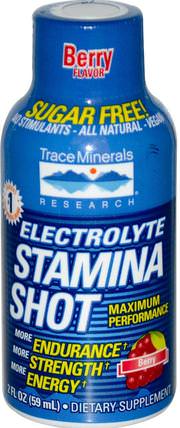 Electrolyte Stamina Shot, Berry, 2 fl oz (59 ml) by Trace Minerals Research, 運動，電解質飲料補水 HK 香港