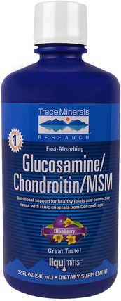 Glucosamine/Chondroitin/MSM, Blueberry, 32 fl oz (946 ml) by Trace Minerals Research, 補充劑，氨基葡萄糖 HK 香港