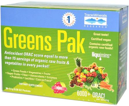 Greens Pak, Berry, 30 Packets, 0.26 oz (7.5 g) Each by Trace Minerals Research, 補品，超級食品，綠色蔬菜 HK 香港
