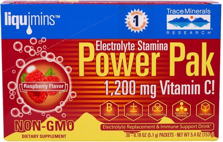 Electrolyte Stamina, Power Pak, 1200 mg, Raspberry, 30 Packets, 0.18 oz (5.1 g) Each by Trace Minerals Research, 運動，電解質飲料補水 HK 香港