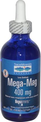 Mega-Mag, Natural Ionic Magnesium with Trace Minerals, 400 mg, 4 fl oz (118 ml) by Trace Minerals Research, 補品，礦物質，鎂 HK 香港