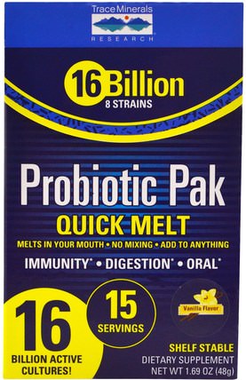 Probiotic Pak, Quick Melt, Vanilla, 15 Stick Packs, 1.69 oz (48 g) by Trace Minerals Research, 補充劑，益生菌 HK 香港
