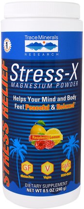 Stress-X Magnesium Powder, Raspberry Lemon, 8.5 oz (240 g) by Trace Minerals Research, 健康，抗壓力 HK 香港