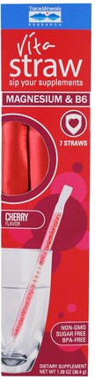 Vita Straw, Magnesium & B6, Cherry Flavor, 7 Straws, 1.28 oz (36.4 g) by Trace Minerals Research, 補品，礦物質，鎂 HK 香港