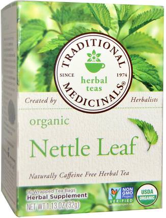 Herbal Teas, Organic Nettle Leaf Herbal Tea, Naturally Caffeine Free, 16 Wrapped Tea Bags, 1.13 oz (32 g) by Traditional Medicinals, 食物，涼茶，蕁麻刺痛 HK 香港