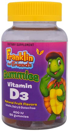 Franklin and Friends, Gummies, Vitamin D3, Natural Fruit Flavors, 400 IU, 60 Gummies by Treehouse Kids, 兒童健康，補充兒童，熱敏感產品 HK 香港