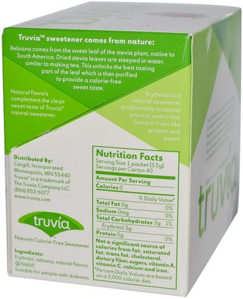 Natures Calorie-Free Sweetener, 40 Packets, 3.5 g Each by Truvia, 食物，甜味劑，赤蘚糖醇 HK 香港
