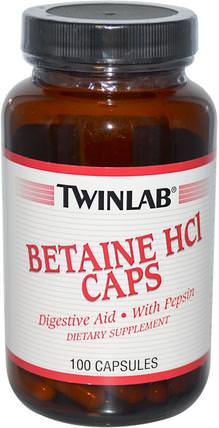 Betaine HCL Caps, 100 Capsules by Twinlab, 補充劑，甜菜鹼hcl HK 香港