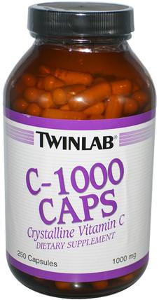 C-1000 Caps, Crystalline Vitamin C, 1000 mg, 250 Capsules by Twinlab, 維生素，維生素c HK 香港