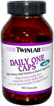 Daily One Caps, with Iron, 180 Capsules by Twinlab, 維生素，多種維生素 HK 香港