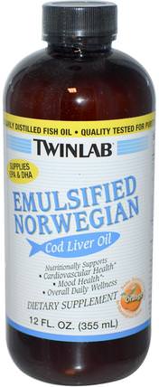 Emulsified Norwegian Cod Liver Oil, Orange, 12 fl oz (355 ml) by Twinlab, 補充劑，efa omega 3 6 9（epa dha），魚油，魚油液體 HK 香港