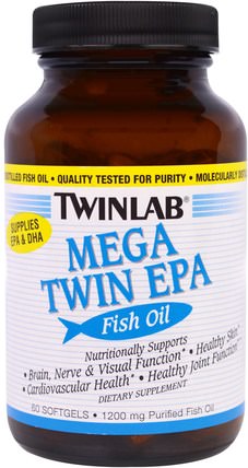 Mega Twin EPA Fish Oil, 1200 mg, 60 Softgels by Twinlab, 補充劑，efa omega 3 6 9（epa dha），epa HK 香港
