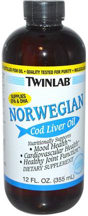 Norwegian Cod Liver Oil, Unflavored, 12 fl oz (355 ml) by Twinlab, 補充劑，efa omega 3 6 9（epa dha），魚油，魚肝油液 HK 香港