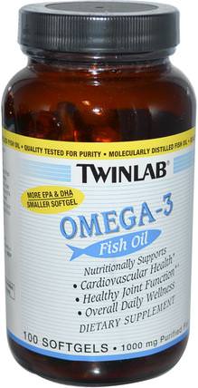 Omega-3 Fish Oil, 100 Softgels by Twinlab, 補充劑，efa omega 3 6 9（epa dha），魚油，歐米茄369粒/標籤 HK 香港
