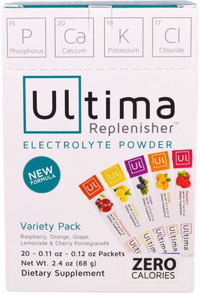 Ultima Replenisher, Balanced Electrolyte Powder, Variety Pack, 20 Packets, 2.4 oz (68 g) by Ultima Health Products, 運動，電解質飲料補水 HK 香港