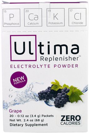 Ultima Replenisher Electrolye Powder, Grape, 20 Packets, 0.12 oz (3.4 g) by Ultima Health Products, 運動，電解質飲料補水 HK 香港