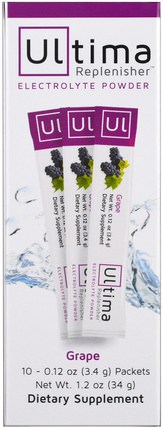 Ultima Replenisher Electrolyte Powder, Grape, 10 Packets, 0.12 oz (3.4 g) Each by Ultima Health Products, 運動，電解質飲料補水 HK 香港