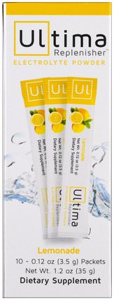 Ultima Replenisher Electrolyte Powder, Lemonade, 10 Packets, 0.12 oz (3.5 g) Each by Ultima Health Products, 運動，電解質飲料補水 HK 香港