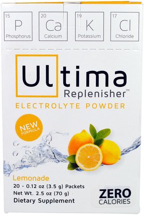 Ultima Replenisher Electrolyte Powder, Lemonade, 20 Packets, 0.12 oz (3.5 g) by Ultima Health Products, 運動，電解質飲料補水 HK 香港