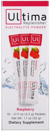 Ultima Replenisher Electrolyte Powder, Raspberry, 10 Packets, 0.11 oz (3.2 g) Each by Ultima Health Products, 運動，電解質飲料補水 HK 香港