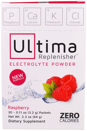 Ultima Replenisher Electrolyte Powder, Raspberry, 20 Packets, 0.11 oz (3.2 g) Each by Ultima Health Products, 運動，電解質飲料補水 HK 香港