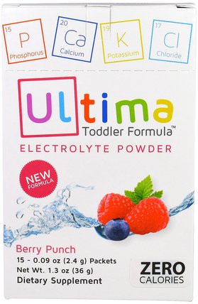 Ultima Toddler Formula Electrolyte Powder, Berry Punch, 15 Packets, 0.09 oz (2.4 g) Packets by Ultima Health Products, 運動，電解質飲料補水，補充兒童 HK 香港