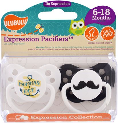 Expression Pacifiers, Mommas Boy, Mustache, 6-18 Months, 2 Pacifiers by Ulubulu, 兒童健康，嬰兒，兒童 HK 香港