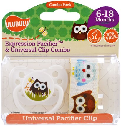 Expression Pacifiers & Universal Clip Combo, Owl, 6-18 Months, 2 Pieces by Ulubulu, 兒童健康，嬰兒，兒童 HK 香港