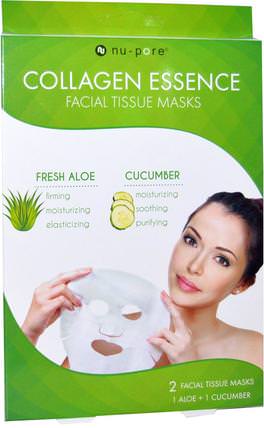 Collagen Essence Facial Tissue Mask, Fresh Aloe / Cucumber, 2 Masks by Nu-Pore, 美容，面膜，面膜 HK 香港
