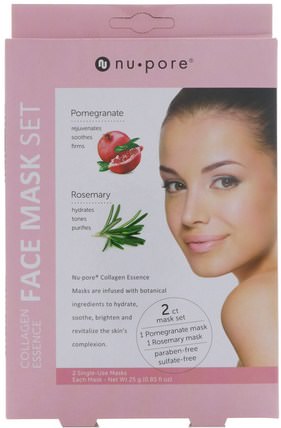 Collagen Essence Facial Tissue Masks, Natural Herb & Pomegranate, 2 Masks by Nu-Pore, 美容，面膜，面膜 HK 香港