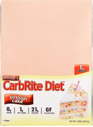 Doctors CarbRite Diet Bar, Birthday Cake, 12 Bars, 2 oz (56.7 g) Each by Universal Nutrition, 運動，蛋白質棒 HK 香港