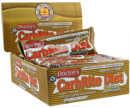 Doctors CarbRite Diet Bar, Chocolate Peanut Butter, 12 Bars, 2.00 oz (56.7 g) Each by Universal Nutrition, 運動，蛋白質棒 HK 香港