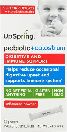 Probiotic + Colostrum, Unflavored Powder, 30 Packets, 0.74 oz (21 g) Each by UpSpring, 兒童健康，補品，兒童益生菌 HK 香港