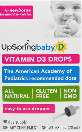 Vitamin D3 Drops, Baby.68 fl oz (20 ml) by UpSpring, 維生素，維生素D3，維生素D3液體，兒童健康 HK 香港