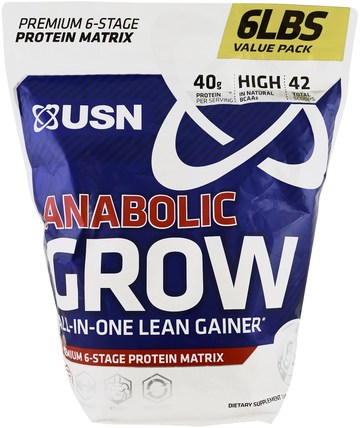 Anabolic Grow, Vanilla Ice Cream, 6 lbs (2.73 g) by USN, 補充劑，合成代謝補品，蛋白質 HK 香港