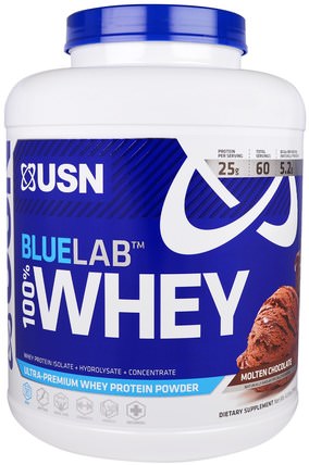 Blue Lab 100% Whey, Molten Chocolate, 4.5 lbs (2041 g) by USN, 健康 HK 香港